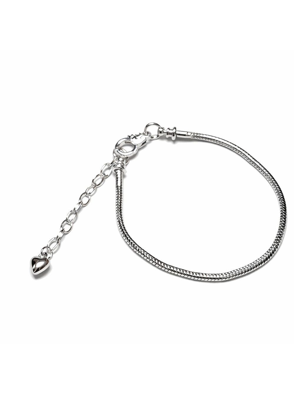 Silver Tone Heart Charm Snake Chain Bracelet Adjustable - New
